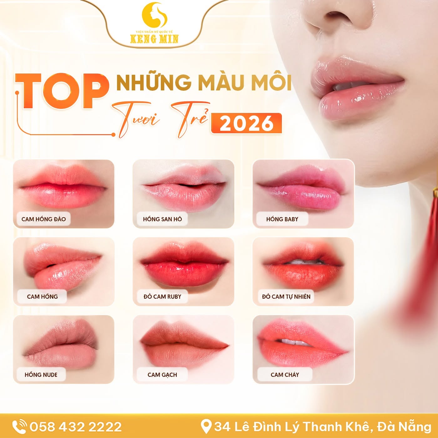 TOP NHỮNG MÀU MÔI HOT TREND 2026 – BẢNG MÀU PHUN MÔI ĐƯỢC YÊU THÍCH NHẤT TẠI KENG MIN