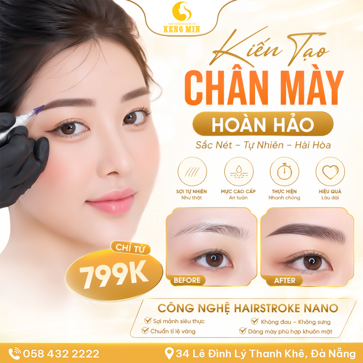 Điêu Khắc Chân Mày Nữ Hairstroke Nano – Tạo Dáng Mày Tự Nhiên, Thanh Tú Và Hài Hòa Với Khuôn Mặt